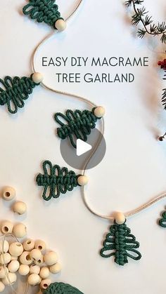 an easy diy macrame christmas tree garland made with beads and wood beads