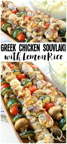 greek chicken souvlaki with feta cheese and tomatoes on the side