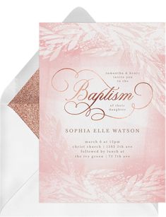 'Beautiful Baptism' Baptism Invitation in Pink Watercolor Birth Announcement, Baby Birth Announcement Photos, Send To Friends, Leaf Invitations, Tips For Writing, Bat Mitzvah Invitations, Gift From Heaven, Birth Announcement Card