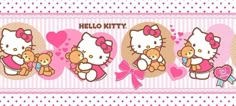 hello kitty wallpaper with teddy bears and hearts in pinks, white and brown