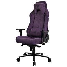 a purple office chair sitting on top of a desk