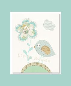 a card with a bird and flower on it