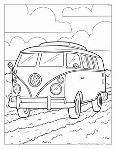 the vw bus is going down the road coloring page