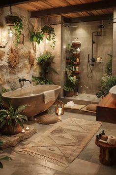 Modern Luxury Bathroom Ideas: 16 Stunning Styles for Your Home Unusual Bathrooms Unique, Bathroom With High Window, Bathroom Cozy Decor, Nature Inspired Master Bath, Bathroom Ideas Wetroom, Large Bathroom Closet Ideas, Luxury Boho Bathroom, Unique Bathroom Decor Ideas, Chill Bathroom Ideas