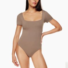 Babaton Contour Squareneck Shortsleeve Bodysuit (Deep Taupe) Contour Bodysuit, Senior Photo Outfits, Square Neck Bodysuit, Flare Top, Aritzia Babaton, Latest T Shirt, White Bodysuit, Comfortable Tops, Taupe Color