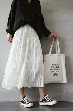 Linen Long Skirt, Long Skirt Outfits For Summer, Long Skirt For Women, White Skirt Outfits, White Long Skirt, Long Skirt Outfits, Rock Outfit