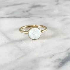 Opal Thick Gemstone Ring - ONE RING (Rose Gold Sterling Silver Alternative Engagement Birthstone Wed Modern White Opal Ring For Gift, Modern Round Halo Jewelry, Gold Adjustable Opal Ring, Round Shape, Adjustable Gold Opal Ring, Gold Opal Ring Adjustable, Opal Halo Jewelry As Gift, Spiritual Adjustable Halo Jewelry, Adjustable Spiritual Jewelry With Halo Detail, Adjustable Spiritual Halo Jewelry