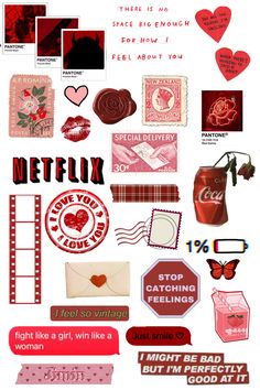 a bunch of different types of stickers on a white background with words and pictures