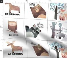 an animal themed sheet with the words be strong and animals on it's sides