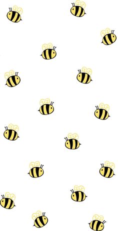 a white background with black and yellow bees on it's sides, all facing different directions