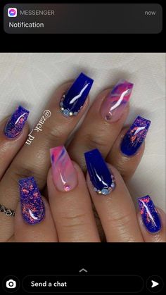 Junk Nail Designs Short, Purple Acrylic Nails, Milky Nails, Nails Purple, Blue Acrylic Nails, Cute Acrylic Nail Designs, Pretty Nail Designs, Fall Acrylic Nails, Pretty Nail Art Designs