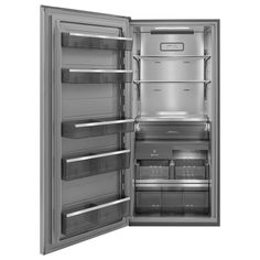 an open refrigerator freezer with its door open