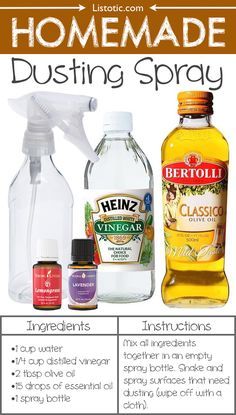 the ingredients for homemade dusting spray are shown in this advertise with text