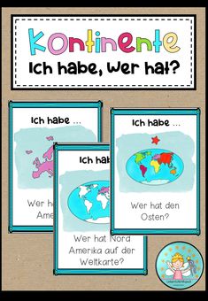 three posters with different words in german and english, including an image of the earth