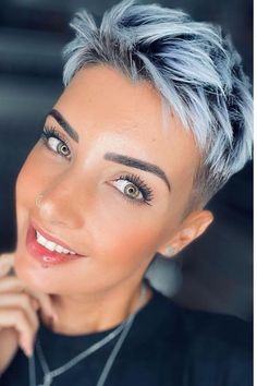 🔥 latest Short Haircuts for Women + Pixie Crop Hairstyles, Buzz Cuts for Girls, Hair Color Ideas Inspirational Updated Gallery Created by the World's Best Salons. Plus the latest Hair Styling Tips. Real Hairstyles for Real Women! #womenhaircut shorthaircuts #shorthairstyles #buzzcut #pixiecrop #haircut #hair #hairstyle #waves #hairstyles #hairdresser #haircutsforwomen #shorthair #haircolor Short Feminine Haircuts, Granny Hair, Funky Short Hair, Short Silver Hair, Spiked Hair, Short Sassy Hair