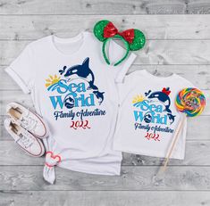 Custom Disney Shirts, Disney Birthday Party, World Trip, Disney Birthday, Disney Party, Group Shirts, Disney Family, Sea World, Travel Shirts