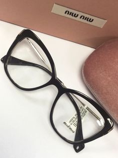 Miu Miu Glasses Eyewear, Black Eyeglasses For Women, Clear Glasses Frames Women, Black Specs, Glasses Frames Trendy, Miu Miu Glasses, Black Eyeglasses Frames