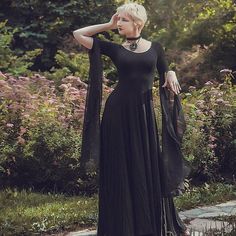 We created this dress being inspired by Strega's outfit with the witchy aesthetic. The costume will be perfect for a gothic wedding, photoshoots, or a LARP-event. The dress made from stretch viscose and will be comfortable to wear. The dress is made to order ♥See all Fantasy dresses: https://etsy.me/2v3w8w3 =SHIPPING= We provide Standart airmail shipping by default, but another option is express shipping via UPS, please, contact us for details. =CUSTOM ORDERS= It is possible to recreate this cos Fantasy Dress Black, Witchy Dresses, Ren Faire Dress, Simple Maxi Dress, Witchy Dress, Elven Dress, Hole Dress, Strega Fashion, Witch Dress