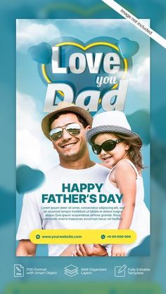 a father's day flyer is shown with the words love you dad on it