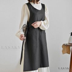 Lasaky - Contemporary Minimalist Cotton Linen Apron for Baking and Cooking - Artistic Style, One Size Fits All Linen Gown, Work Aprons, Kitchen Gloves, Cotton Apron, Artistic Style, Contemporary Minimalist, Cooking Apron, Denim Midi Skirt, Kitchen Aprons