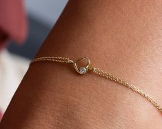 14K Solid Gold Dainty Heart Bracelet / Tiny Heart Bracelet / Jewelry Gift for Her - Etsy Romania Adjustable Open Heart Bracelet Gift, Adjustable Open Heart Bracelet For Gift, Open Heart Bracelet For Valentine's Day Gift, Valentine's Day Gift Bracelet With Open Heart Shape, Valentine's Day Open Heart Bracelet Gift, Heart Cut Bracelet With Heart Charm As Gift, Dainty Round Heart Bracelet Gift, Dainty Heart Bracelet Gift, Heart Bracelet As Gift