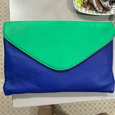 Perfect Condition With Tags Blue Leather Chic Clutch, Blue Chic Leather Clutch, Blue Envelope Bag For Daily Use, Chic Blue Everyday Clutch, Blue Envelope Clutch For Everyday Use, Blue Leather Clutch For Everyday Use, Everyday Blue Leather Clutch, Blue Clutch For Summer, Summer Blue Clutch