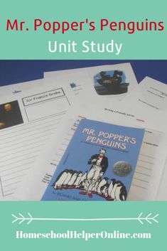 the mr popper's penguins unit study is shown with text overlaying it