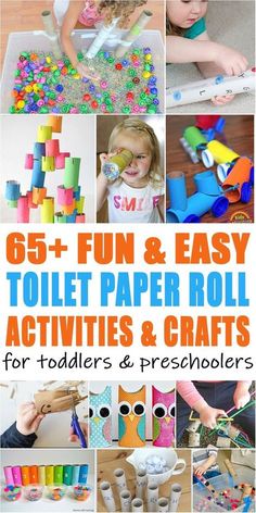 collage of different activities for toddlers and preschoolers to do with toilet paper rolls