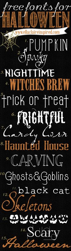 a cross stitch pattern with the words halloween written in different font styles on black fabric