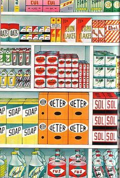 a shelf filled with lots of different types of soda