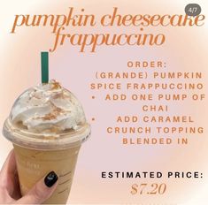 an advertisement for pumpkin cheesecake frappuccino