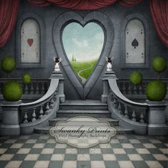 an image of a heart shaped entrance to a castle with two cats sitting on the steps