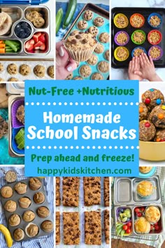 a collage of homemade school snacks with the words nut - free and nutritious