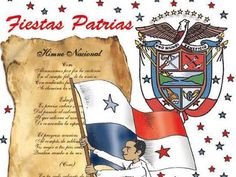 a man holding a flag next to an old paper with the words fiestas patias on it