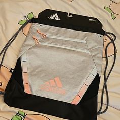 Adidas Drawstring Bag; Color Black/Grey/Pink; Smoke Free & Pet Free. Adidas Drawstring Backpack, Functional Black Drawstring Bag, Adidas Bags, Black Adidas, Adidas Women, Drawstring Bag, Black Color, Black And Grey, Bag Lady