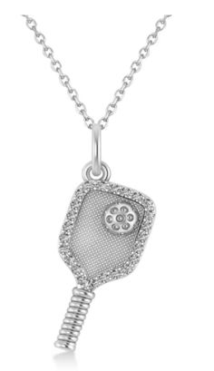 Diamond Pickleball Paddle Pendant Necklace 14k White Gold Plastic Ball, White Gold Chains, Pickleball Paddles, Diamond Pendant Necklace, Love Necklace, Ping Pong, Badminton, Pickleball, Free Bag