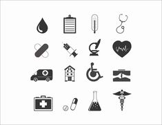 black and white medical icons on a white background