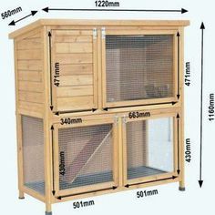 the size and measurements of an outdoor rabbit hutch with two doors, one door open and