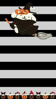 an image of a cartoon character on a black and white striped background with pumpkins