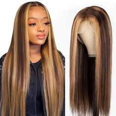 Transparent Lace Frontal Wigs Piano Highlight Color Silky 13x4 Straight Virgin Human Hair Wigs - Seyna Hair Human Hair Wigs Blonde, Hair Wigs For Black Women, Honey Blonde Highlights, Lace Front Wigs Human Hair, Wigs Human Hair, Lace Hair, Bleached Hair, Hair Quality, Brazilian Human Hair