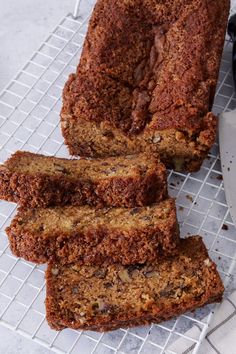 slices of banana bread on a cooling rack