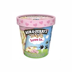 ben & jerry's toppa love is ice cream with pink hearts on it