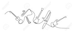 the word art written in continuous lines on a white background with scissors and paintbrushes