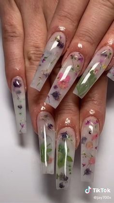 Flower Bath Nails, Milk Flower Nails, Milk Bath Nails Acrylic, Flower Milk Bath Nails, Vine Nail Art, Encapsulated Nails Flowers, Milk Bath Nails, Bath Nails, Milk Nails