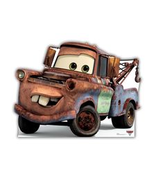 an old rusty tow truck with big eyes on it's face and nose, sitting in front of a white background