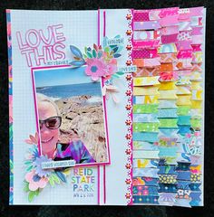 a scrapbook with an image of a woman in sunglasses and flowers on the pages