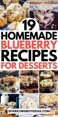 blueberry desserts with text overlay that reads 19 homemade blueberry recipes for desserts