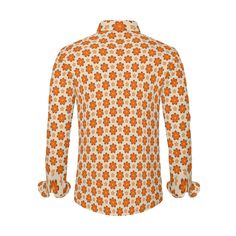 Revive the spirit of the 70s with our 70s Shirt Men—a vibrant Orange Floral Shirt designed for those who appreciate the timeless charm of 70s-inspired fashion. Crafted with meticulous attention to detail, this Vintage 70s Style Shirt effortlessly captures the essence of the era, making it an ideal choice for fashion enthusiasts.Constructed from 100% polyester, this Hippie Shirt Men ensures both comfort and durability. The beautiful orange mod floral pattern print takes center stage, offering a b Cotton Retro Shirt With Retro Print, Cotton Shirt With Retro Print, Retro Orange Cotton Shirt, Cotton Shirt With Retro Print In Relaxed Fit, Fitted Cotton Groovy Tops, Retro Long Sleeve Shirt With Retro Print, Retro Orange Collared Shirt, Cotton Tops With Retro 70s Print, Retro Long Sleeve Cotton Shirt