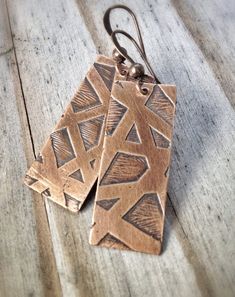 Geometric Etched Copper Rectangle Earrings Etched Copper Jewelry, Etched Metal Jewelry, Etching Metal, Etched Jewelry, Copper Jewellery, Etched Copper, Metal Etching, Metal Clay Jewelry, Rectangle Earrings