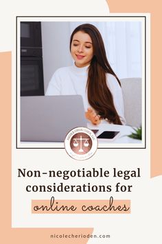 a woman sitting in front of a laptop with the words non - negotiable legal